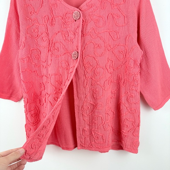 Focus Casual Life Top Womens Large Gauze Lagenlook Artsy Pink Cardigan Pockets - Picture 4 of 8